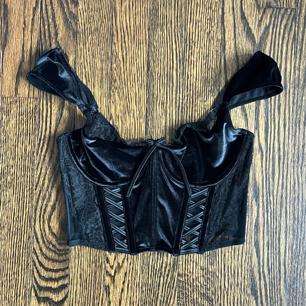 Victoria's Secret Black Velvet and Lace Corset